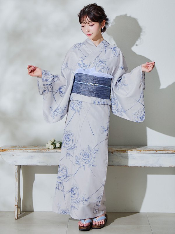 画像4: 【即日発送】【Riuコラボ】ブルーローズ浴衣【浴衣３点セット 浴衣/帯/下駄】[YMT] (4)