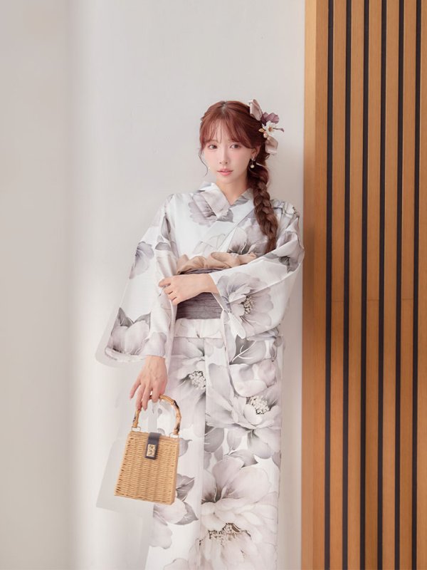 画像14: 送料無料！グレージュニュアンスピオニー浴衣【浴衣３点セット 浴衣/帯/下駄】[OF04]【予約 / 4月上旬発送予定】 (14)