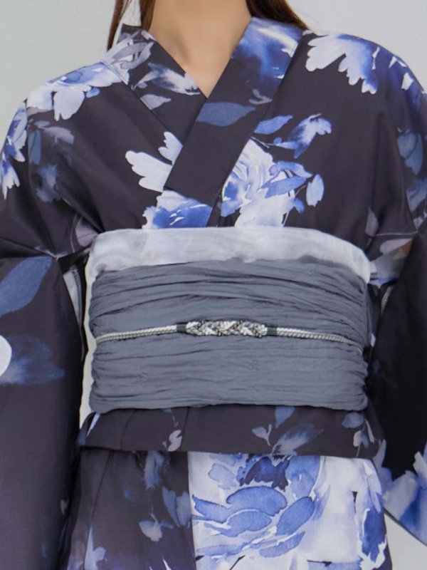 画像14: 【即日発送】大人ネイビー牡丹浴衣【浴衣３点セット 浴衣/帯/下駄】[OF04] (14)