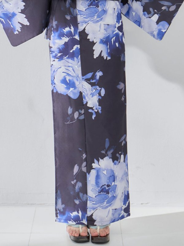 画像15: 【即日発送】大人ネイビー牡丹浴衣【浴衣３点セット 浴衣/帯/下駄】[OF04] (15)