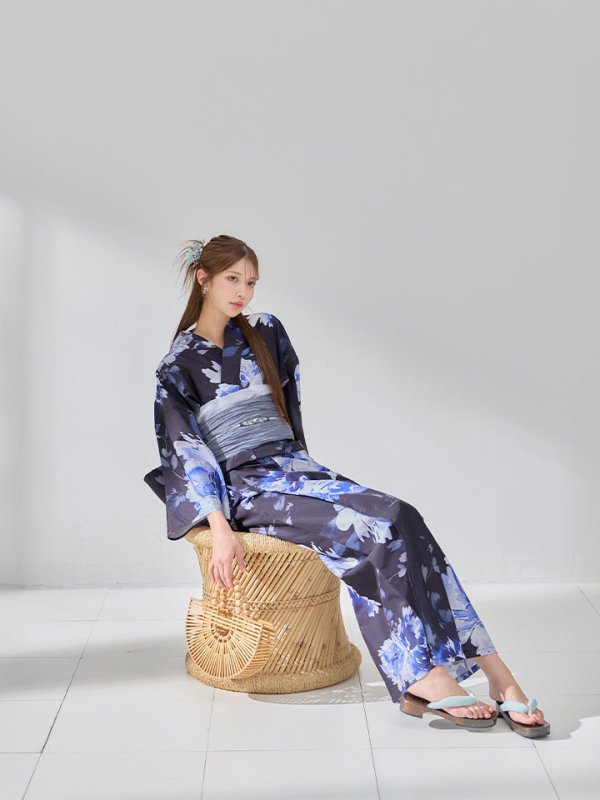 画像5: 【即日発送】大人ネイビー牡丹浴衣【浴衣３点セット 浴衣/帯/下駄】[OF04] (5)