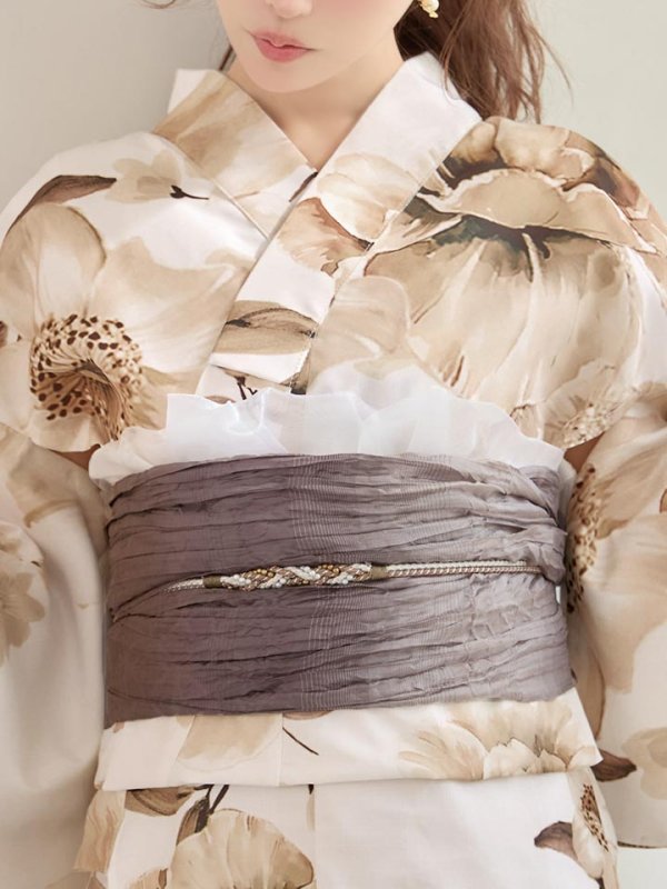 画像31: 【即日発送】ホワイトエレガントフラワー浴衣【浴衣３点セット 浴衣/帯/下駄】[OF04] (31)