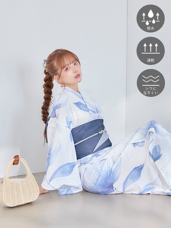 画像3: 【即日発送】凛と咲く清涼蒼花浴衣【浴衣３点セット 浴衣/帯/下駄】[OF04] (3)