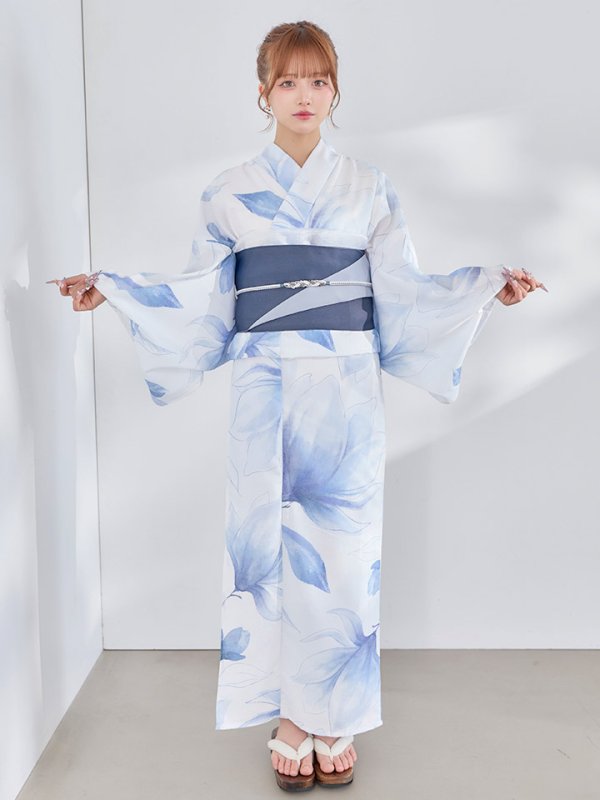 画像7: 【即日発送】凛と咲く清涼蒼花浴衣【浴衣３点セット 浴衣/帯/下駄】[OF04] (7)