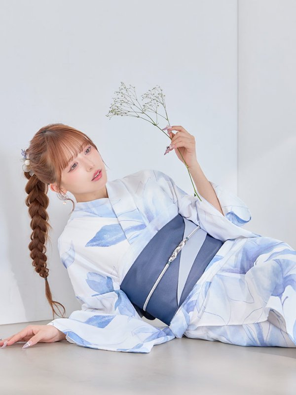 画像17: 【即日発送】凛と咲く清涼蒼花浴衣【浴衣３点セット 浴衣/帯/下駄】[OF04] (17)