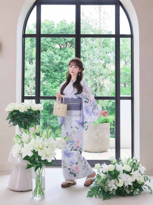 画像9: 送料無料！【即日発送】Riuコラボ ロマンティックニュアンスブーケ浴衣【浴衣３点セット 浴衣/帯/下駄】[OF04] (9)