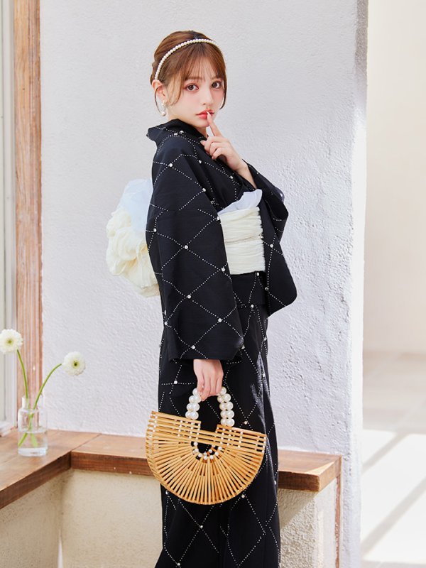 画像14: 【即日発送】セパレートアーガイルビジュー浴衣【浴衣4点セット 浴衣/帯/下駄】[YMT] (14)