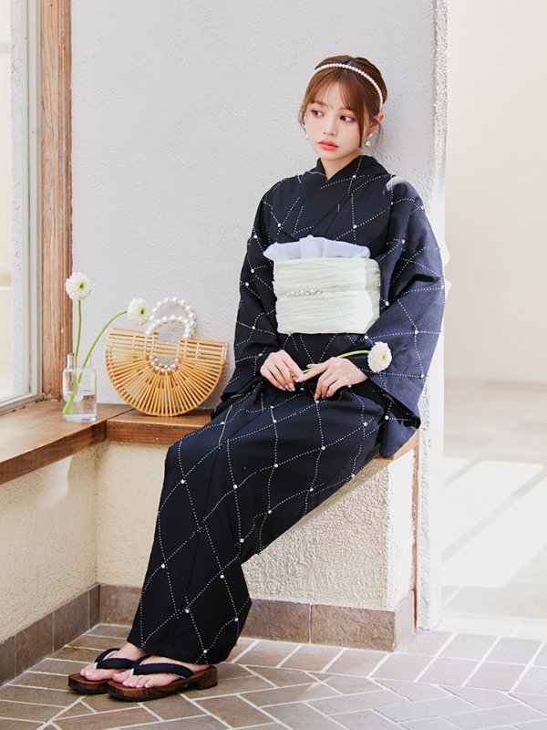 画像17: 【即日発送】セパレートアーガイルビジュー浴衣【浴衣4点セット 浴衣/帯/下駄】[YMT] (17)