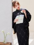 画像1: セパレートアーガイルビジュー浴衣【浴衣4点セット 浴衣/帯/下駄】OBI-siwa-204-wk-12-OW / HIMO-906-yn-PEARL / HEKO-800-sb-5-W / YA-1079-kj-8 / GETA-01-kj-1-B/ [YMT] (1)