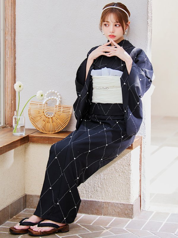 画像6: 【即日発送】セパレートアーガイルビジュー浴衣【浴衣4点セット 浴衣/帯/下駄】[YMT] (6)