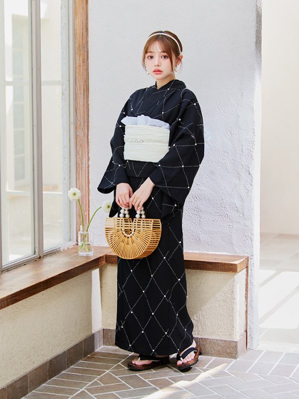 画像12: 【即日発送】セパレートアーガイルビジュー浴衣【浴衣4点セット 浴衣/帯/下駄】[YMT] (12)