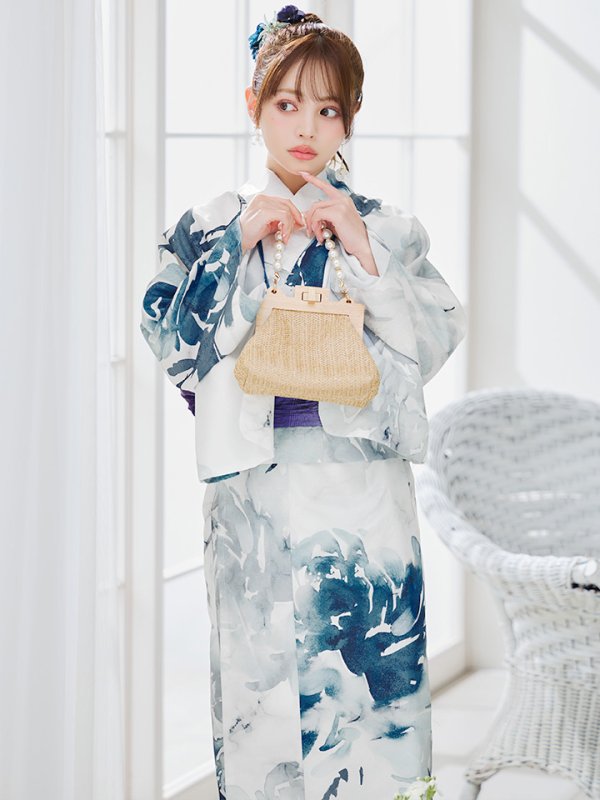 画像3: 【即日発送】セパレートグラデーションブルーグリーン浴衣【浴衣4点セット 浴衣/帯/下駄】[YMT] (3)