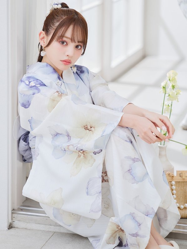 画像1: 【即日発送】セパレートタイプ シャーベットフラワー牡丹浴衣【浴衣4点セット 浴衣/帯/下駄】[YMT] (1)
