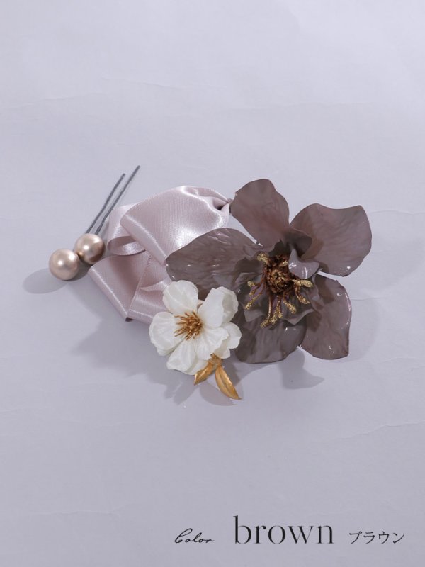 画像2: 【浴衣小物】大輪フラワーとパールコサージュ【1カラー】 (2)