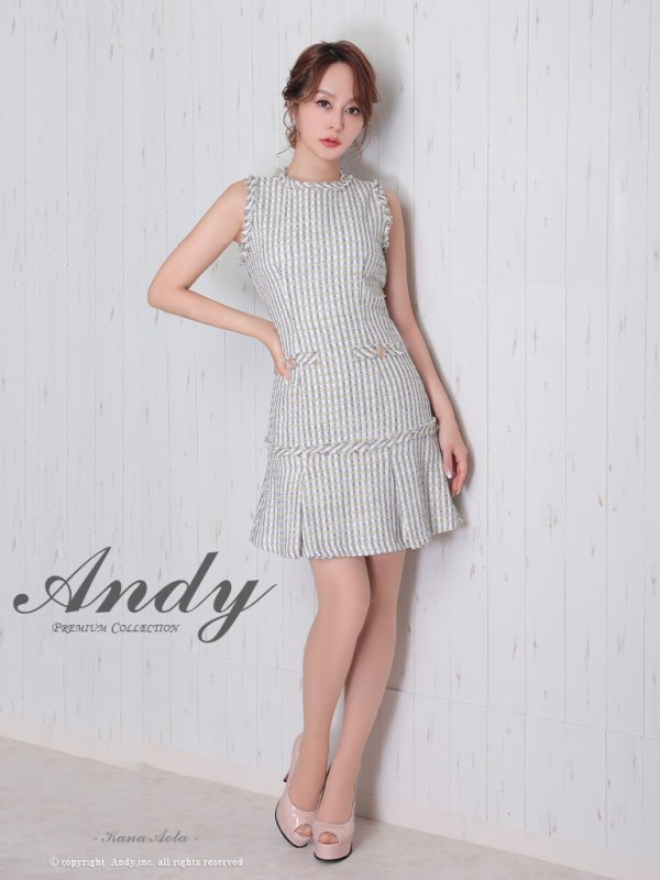 画像3: 【ANDY/アンディ】ミックスツイード/ フリンジ/ チェック柄/ ボックスプリーツ/ フレア/ Aライン/ ワンピース/ ミニドレス/ キャバドレス[OF05] (3)