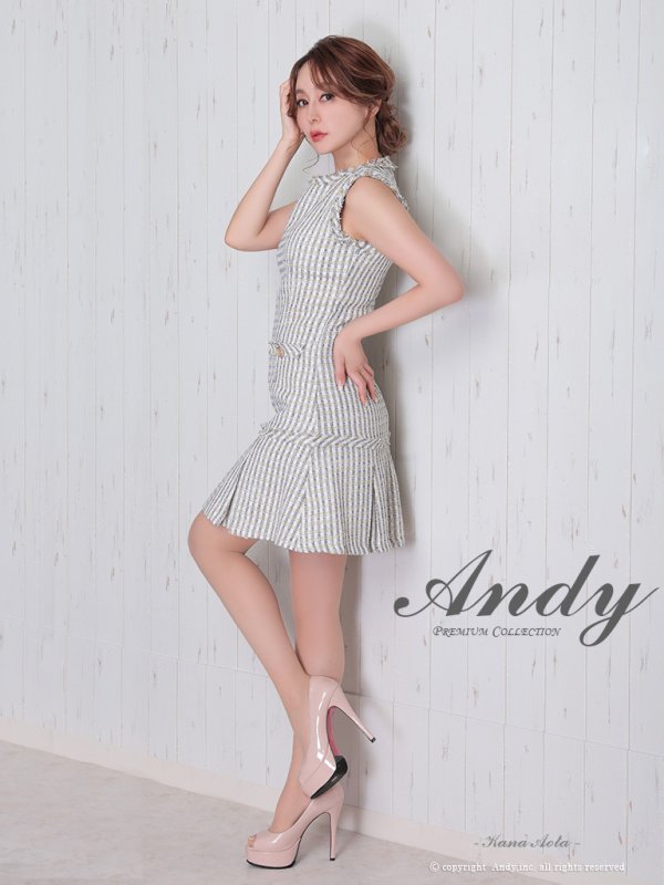 画像4: 【ANDY/アンディ】ミックスツイード/ フリンジ/ チェック柄/ ボックスプリーツ/ フレア/ Aライン/ ワンピース/ ミニドレス/ キャバドレス[OF05] (4)