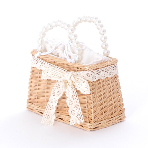 画像3: パールレースリボン台形型カゴバッグ[YMT] (3)