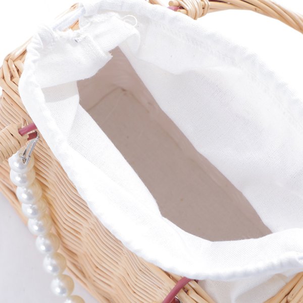 画像4: パール付きラタン編み台形カゴバッグ[HC02] (4)