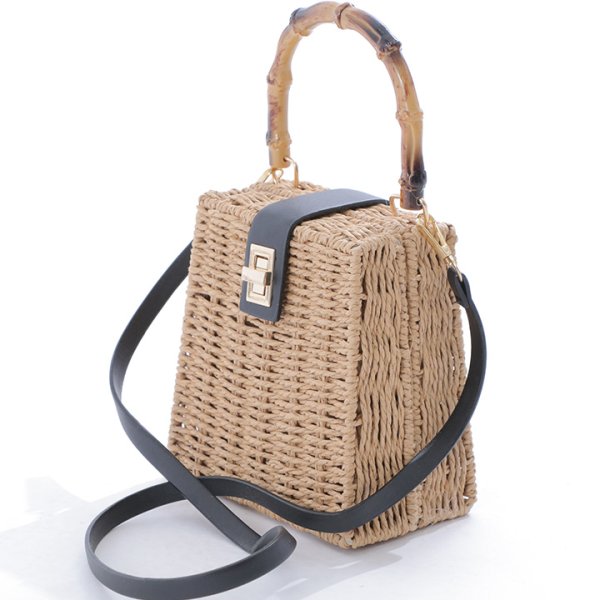 画像4: バンブーハンドル/レザー×スプリットラタンカゴバッグ[HC02] (4)