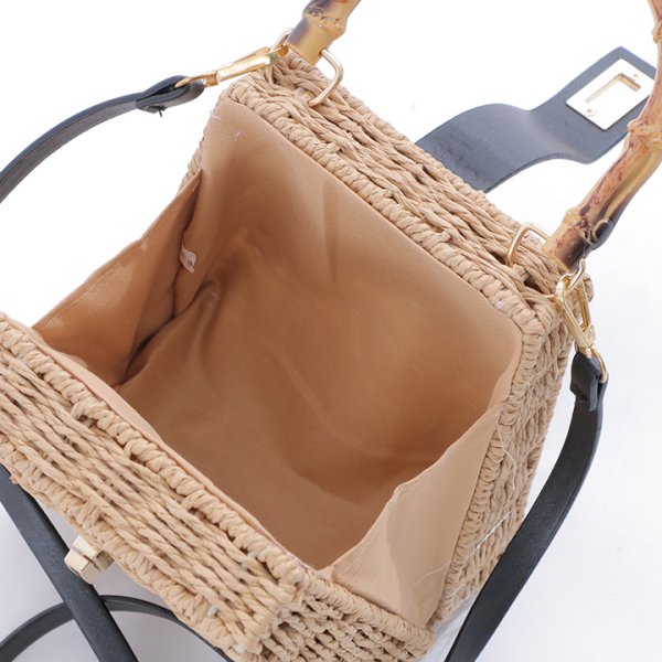 画像5: バンブーハンドル/レザー×スプリットラタンカゴバッグ[HC02] (5)