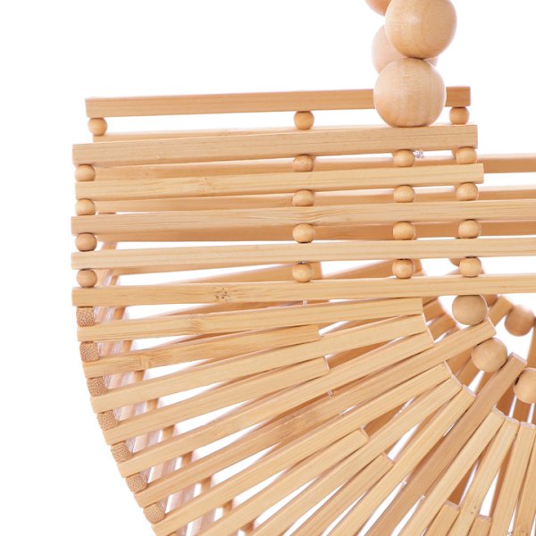 画像10: 木製ハンドル付き竹編み半円カゴバッグ[HC02] (10)