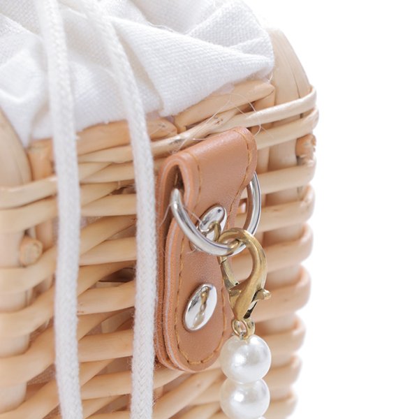 画像4: パールハンドル付きランタン編み長方形カゴバッグ[HC02] (4)