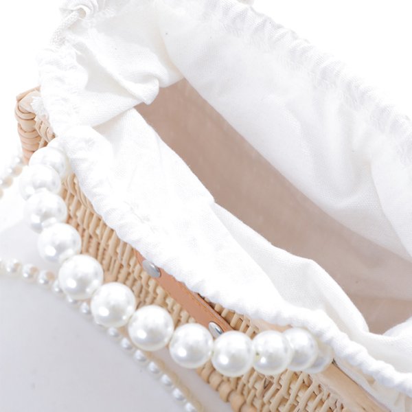 画像5: パールハンドル付きランタン編み長方形カゴバッグ[HC02] (5)