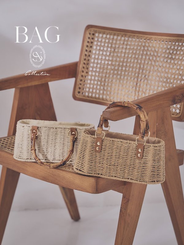 画像1: ショルダー紐付き2wayバンブーハンドルナチュラルかごバッグ【2カラー】[OF01] (1)