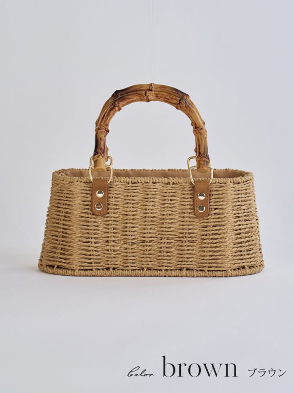 画像4: ショルダー紐付き2wayバンブーハンドルナチュラルかごバッグ【2カラー】[OF01] (4)