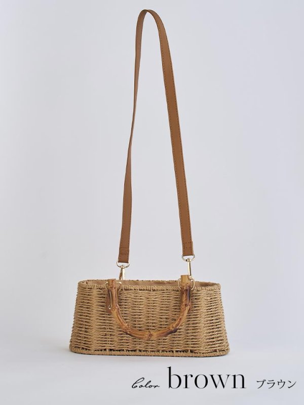 画像8: ショルダー紐付き2wayバンブーハンドルナチュラルかごバッグ【2カラー】[OF01] (8)