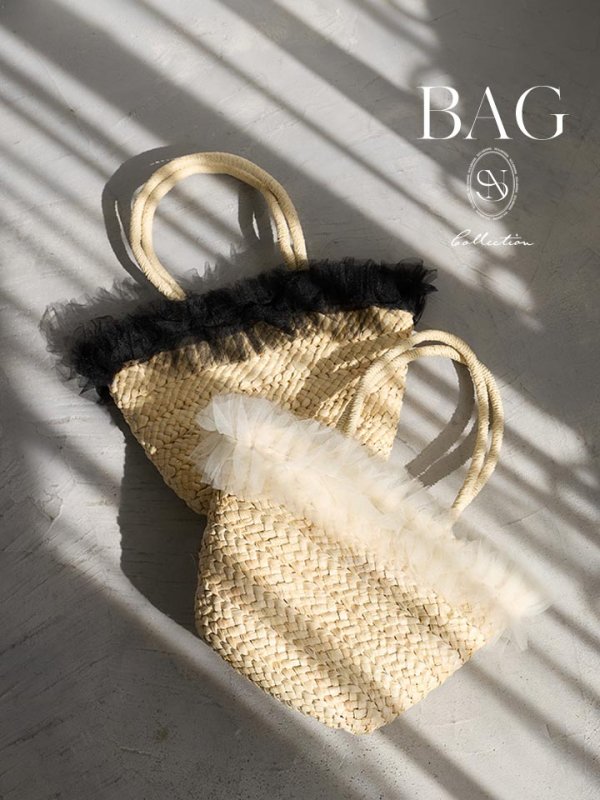 画像1: フリルチュールカゴバッグ【2カラー】[OF01] (1)