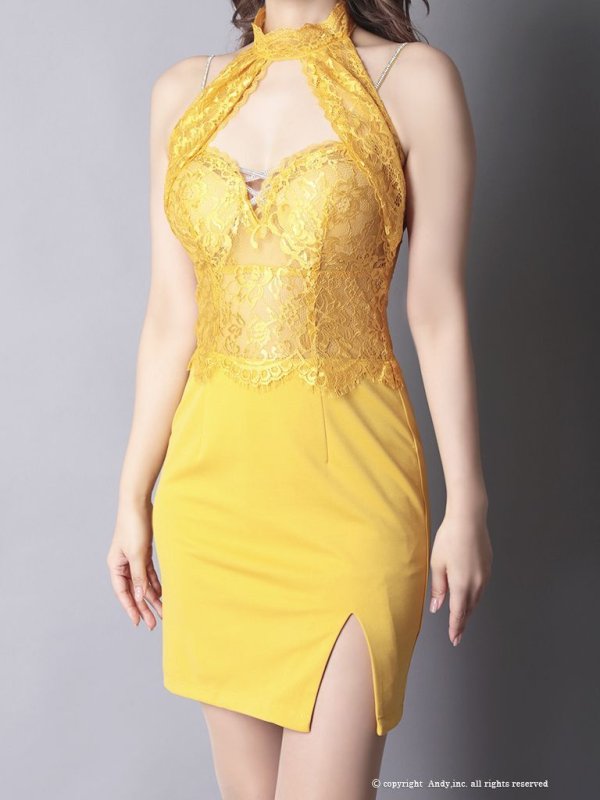 画像5: 【Andy GLAMOROUS/アンディグラマラス】アメスリ/ ホルターネック/ レース切り替え/ スリット/ タイト/ ミニドレス/ キャバドレス[OF05] (5)