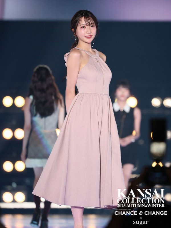 画像1: 【夢乃あい/関西コレクション着用】Lサイズあり【DEA./ディア】ホルターリボン/ バストジップ/ フレア/ ロング/ ワンピース/ ミモレ丈/ マキシ丈/ ミディアムドレス/ キャバドレス long[OF08] (1)