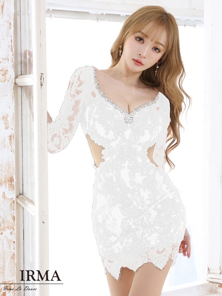 総レース袖ありビジューミニドレス IRMA 総レース袖ありビジューミニ