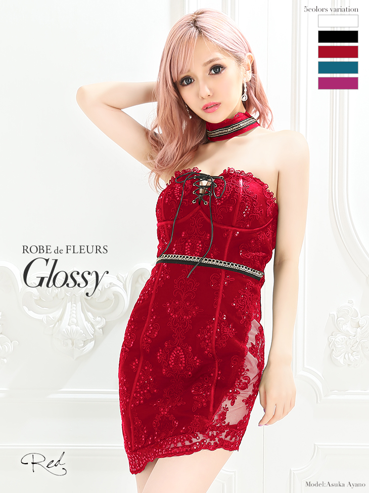 【匿名発送】ROBE de FLEURS Glossy＊肩出しミニドレスROBEdeFLEURSのみ