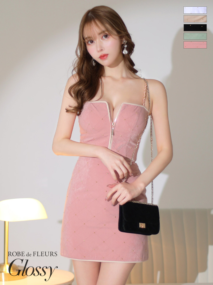 ROBE de FLEURS ローブドフルール スタッズ×キルティングミニドレス