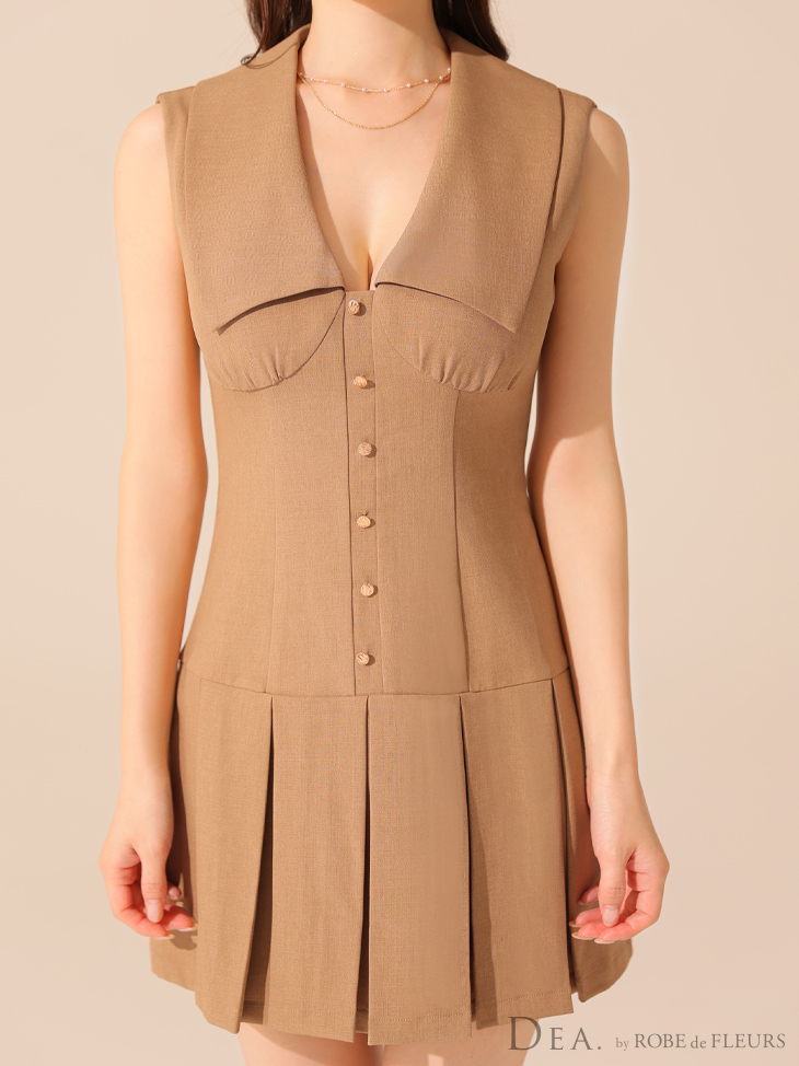 【関税込】DVF★美スタイル ノースリーブ プリーツ ミディドレス Lサイズあり【DEA./ディア】シンプル/ サイドベルトモチーフ