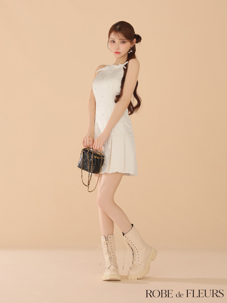 ROBE de FLEURS Mサイズ キャバドレス ホワイト XSサイズあり【ROBE de FLEURS/ローブドフルール】サテン