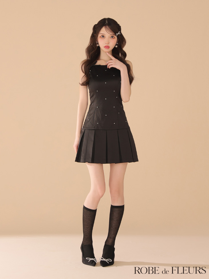 ROBE de FLEURS ブラックミニキャミワンピース Sサイズ XSサイズあり【Glossy/グロッシー】2way/ チョーカー風/ バスト