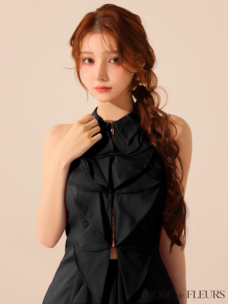［ROBE de FLEURS］セットアップドレス　ブラック Mサイズ XSサイズあり】Zipperxオフショルセットアップキャバドレス(GL3527)