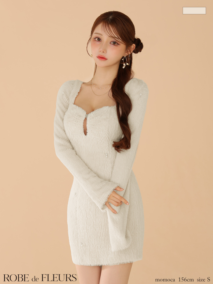 ROBE de FLEURS Mサイズ キャバドレス ホワイト 予約商品/10月上旬発送予定】XSサイズあり【ROBE de FLEURS