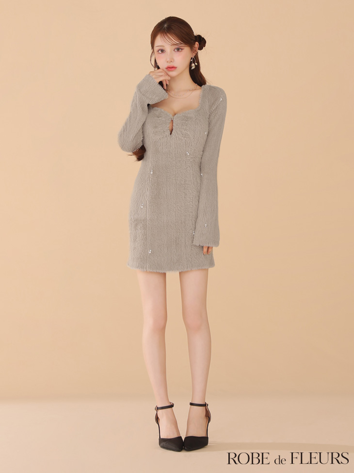 ROBE de FLEURS ミニワンピース XSサイズあり【ROBE de FLEURS/ローブドフルール】肩リボン/ 総