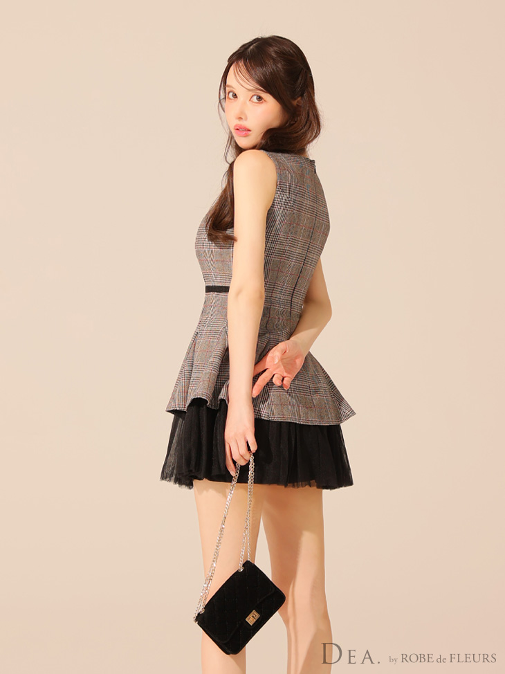 Dea by robe de fleurs｜チュールチェックワンピース XSサイズあり【DEA./ディア】チェック/ ノースリーブ/ ベルト
