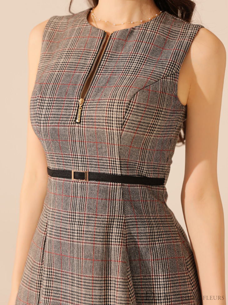 XSサイズあり【DEA./ディア】チェック/ ノースリーブ/ ベルト