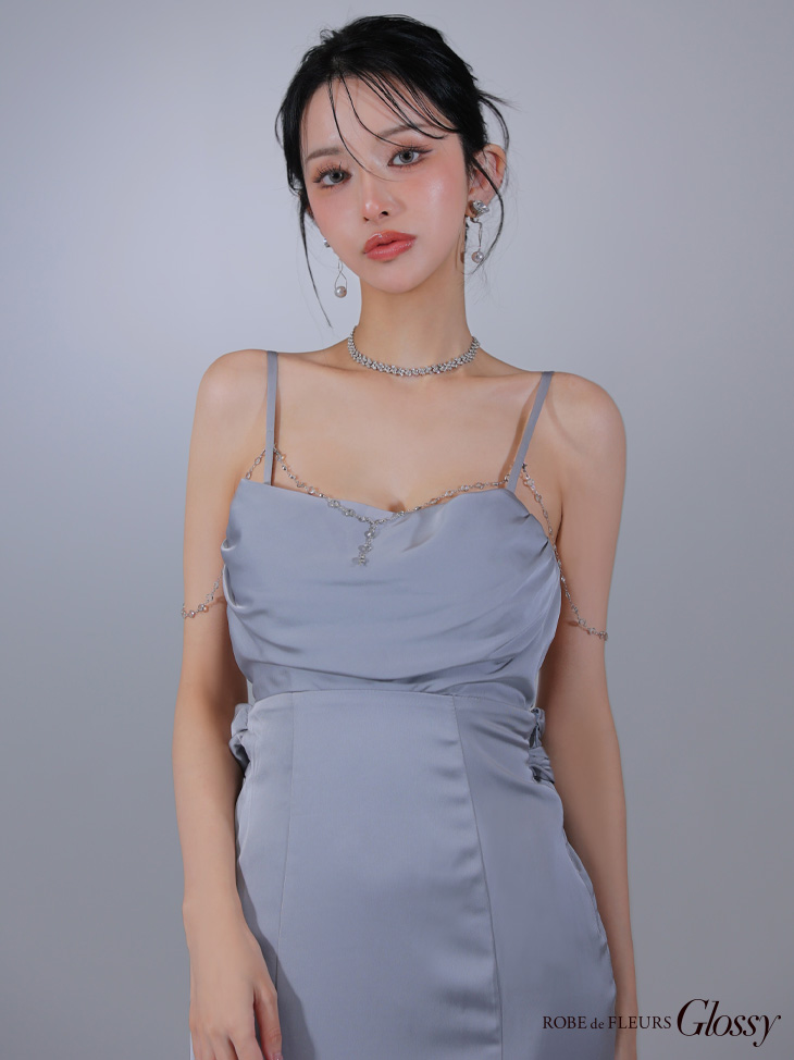 glossy バーガンディ ビジュー付きナイトドレス Glossy by ROBE de FLEURS/グロッシー】 ビジューライン