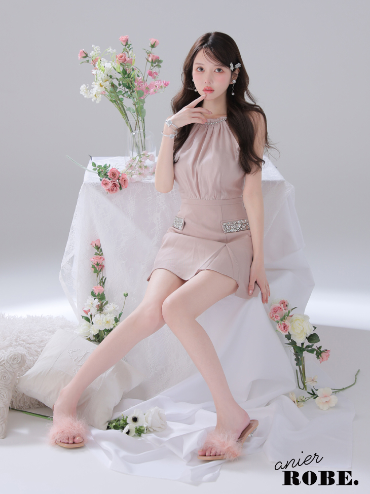 アニエルローブROBE de FLEURS/ローブドフルールサテンミニドレス 即日発送】XSサイズあり 【Anier ROBE./アニエルローブ】【ROBE