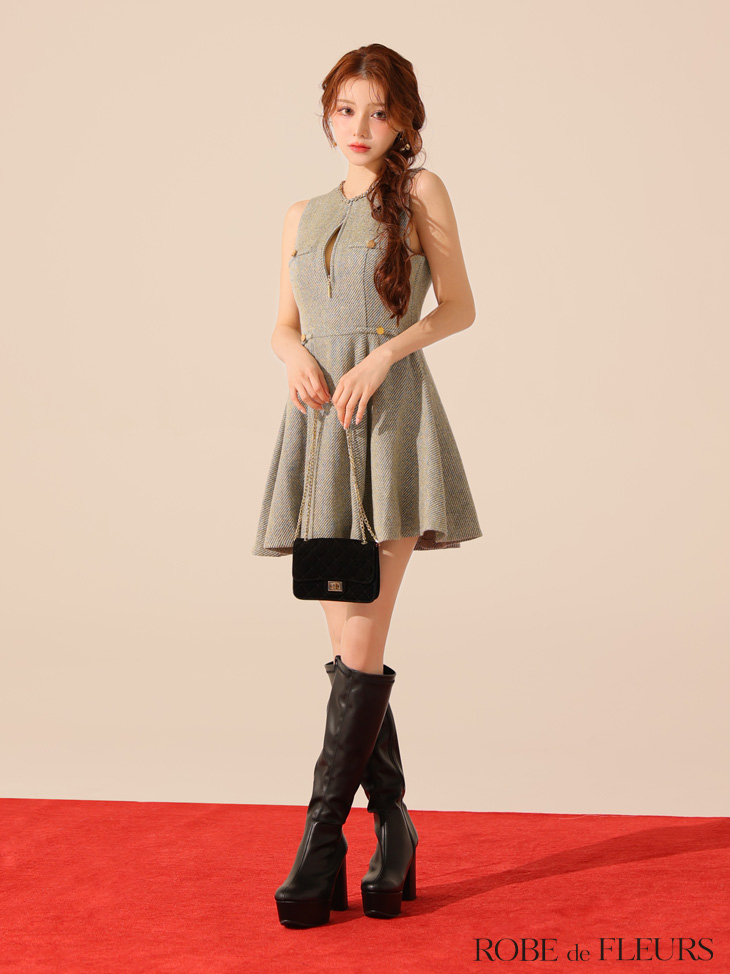 robe de fleurs ドレス　ツイード　M 新品　シュガー　ジュエルズ 予約商品/8月下旬発送予定】XSサイズあり【ROBE de FLEURS