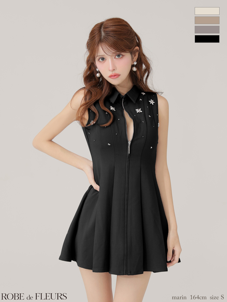 ROBE de FLEURS ノースリーブドレス XSサイズあり【ROBE de FLEURS/ローブドフルール】襟付き