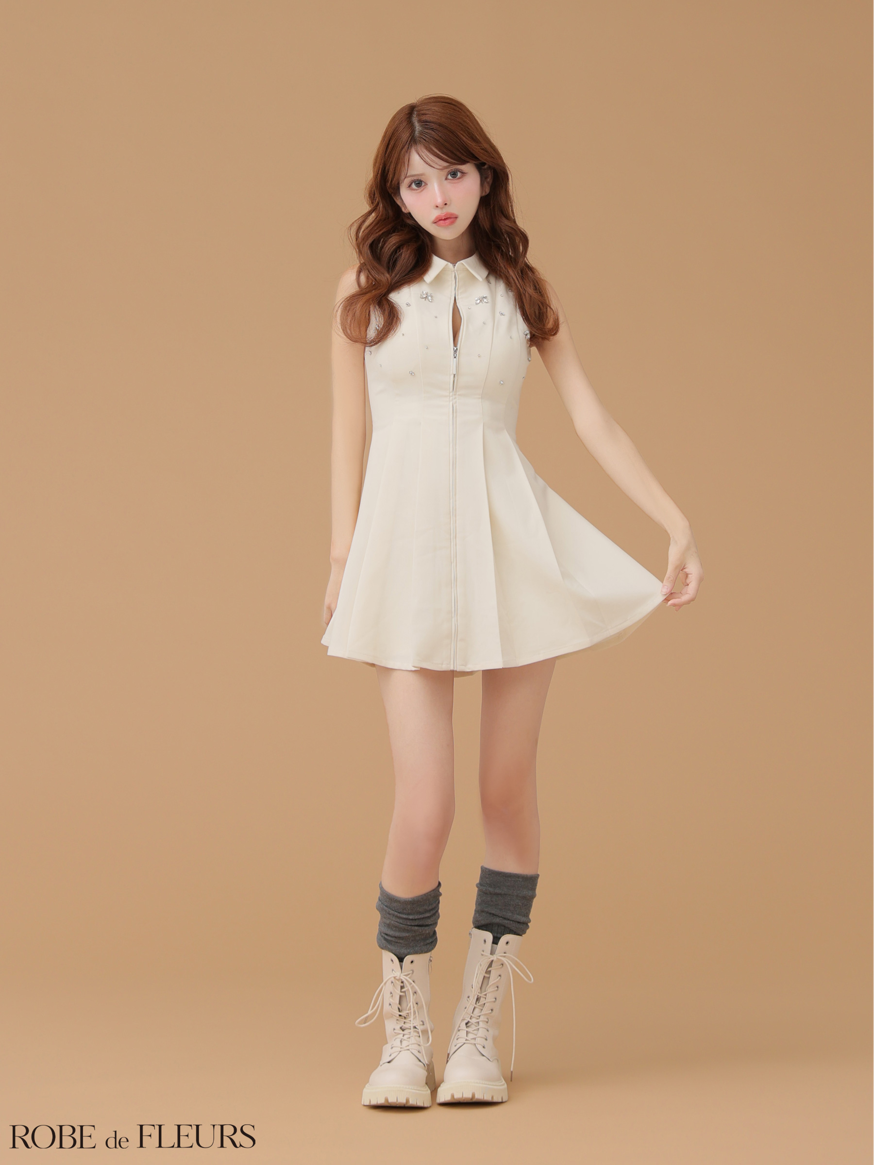 XSサイズあり【ROBE de FLEURS/ローブドフルール】襟付き