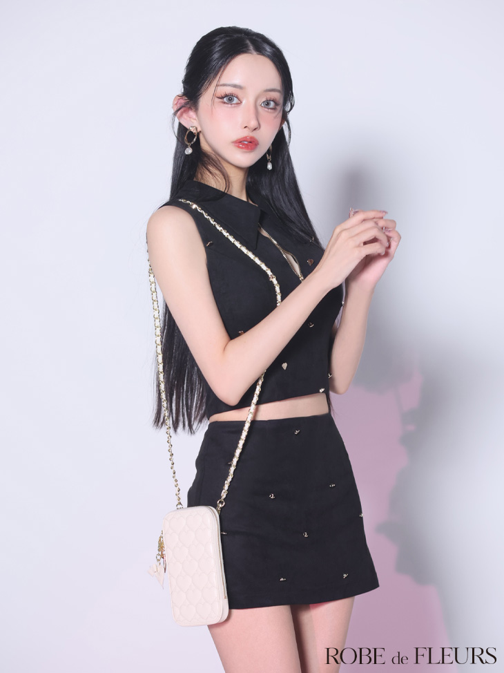 ROBEdeFLEURS ハートボタンキュートネスミニドレス ブラック XS～Lサイズあり】ハートボタンキュートネスミニキャバドレス